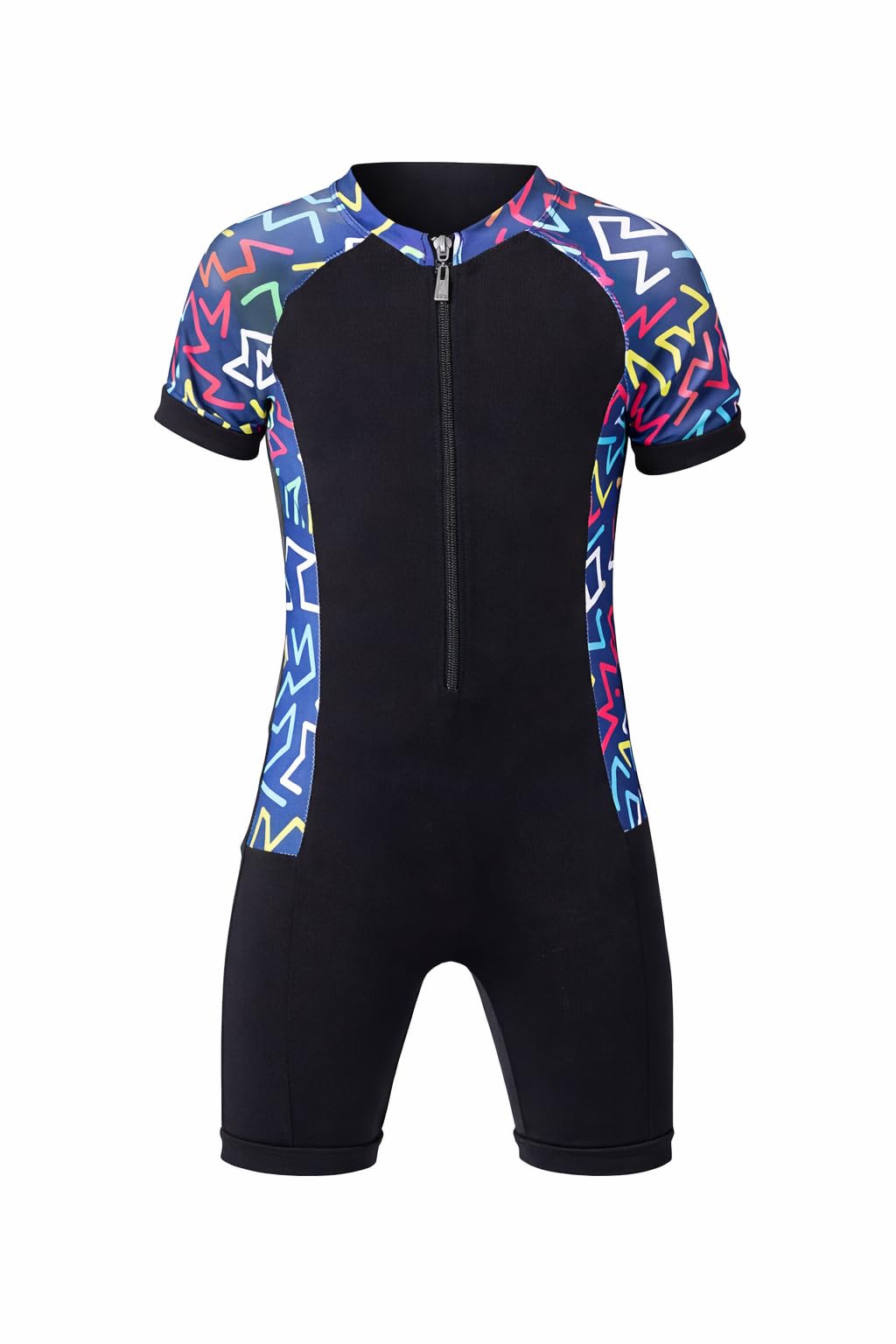 Kids Swimwear One Piece Swimsuit Short Sleeve Zipper Front Elastic Quick Dry Swimwear for Boys Girls Beach Swim