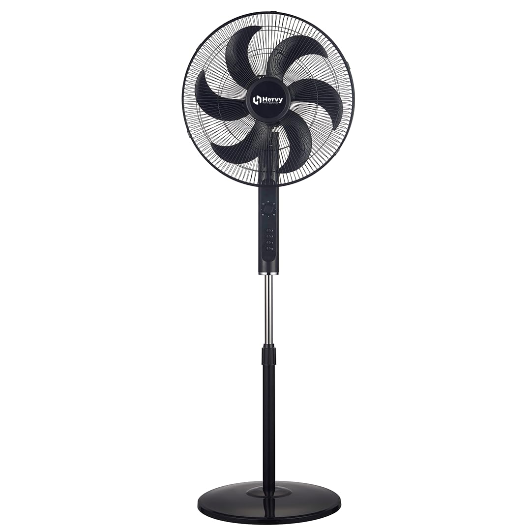 Hervy SF-001 Stand Fan 18", 75W, 6 Blades, Copper Motor, Timer, Black