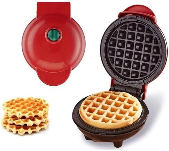 Mini Waffle Maker, Red and Black, Non-Stick Coating, 12cm, Compact Design