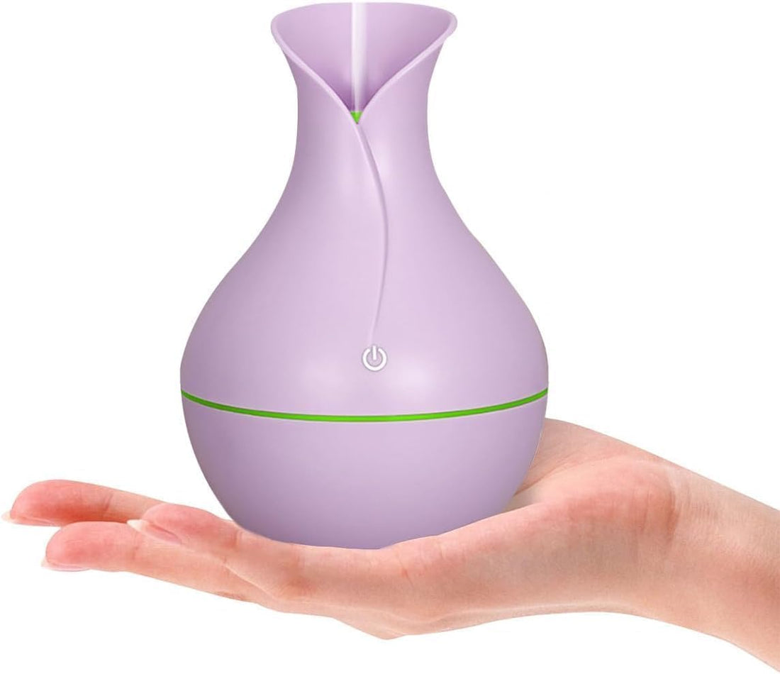 Humidifier Portable Usb Essential Oil Diffuser Mini Ultrasonic Cool Mist With Led Night Light Quiet For Home Office Nursery 5v 3w, (Purple)