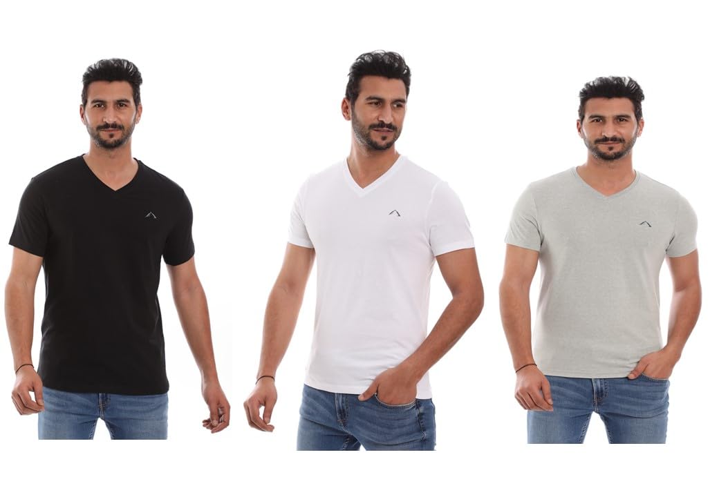 Cleocotton Mens V-Neck Logo T-Shirt (pack of 3)