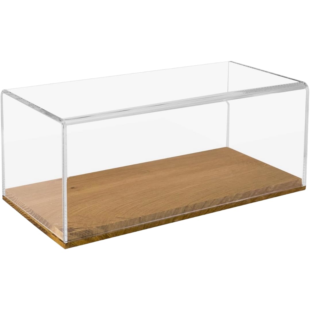 BEST MEDIA Clear Acrylic Display Case with Heavy Black Base, 34 x 16 x 14 cm Transparent Showcase Box with Dust Protection for Model Cars, Action Figures, Miniatures and Collectibles