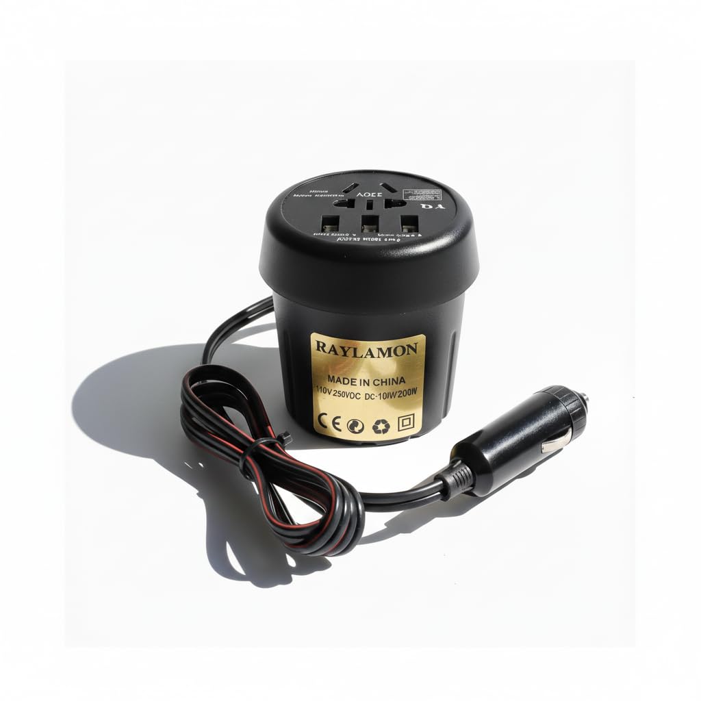 Car Charger - 150W Car Power Adapter Cup Shape with 220V Output and 3 USB Ports Fast Charging, Works on 12/24V to Power Electronic Devices for Travel and Trip