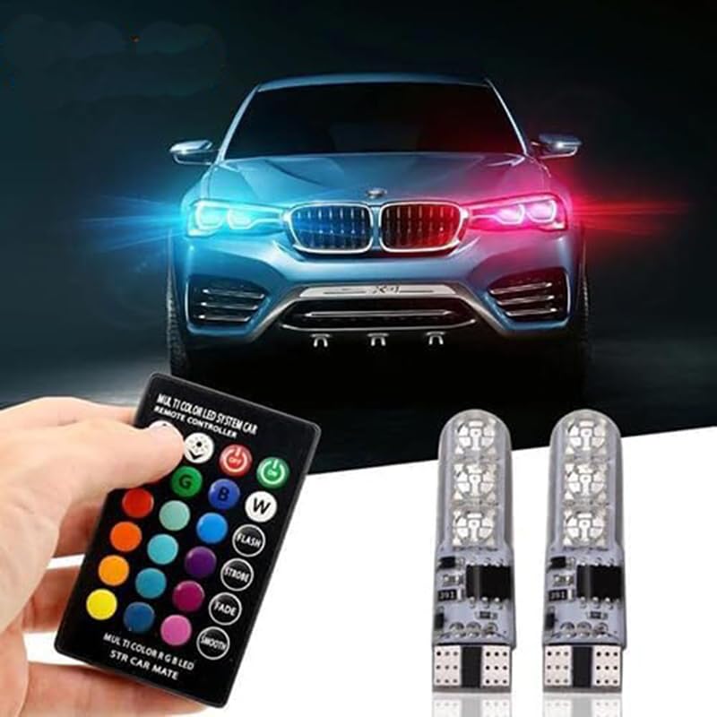 Kaber Egypt 2020 T10 RGB LED Car Light with Remote Control Suitable for All Cars and Bicycles (Multi Color)