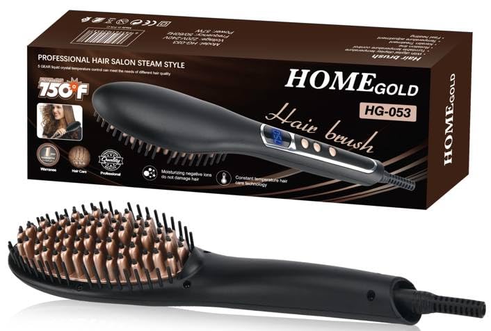 Home Gold HG-053 Ionic Heated Hair Straightener Brush - 750F