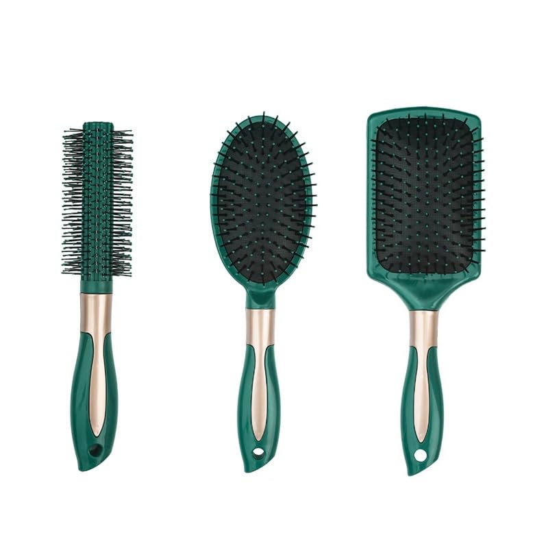 GQ Hair Brush Set with Detangling Nylon Pins Massage Paddle Brush Cushion Hair Combs Hair Dryer Brush for Women Men Kids Girls(Green)