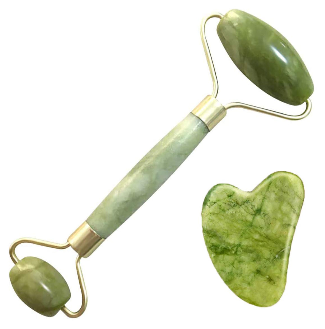 Archen Jade Roller & Gua Sha Massage Kits, Natural Anti-Aging Facial Massage Roller,for Eye Puffiness & Dark Circles Treatment, Skin Tightening, Rejuvenate Face & Neck, Reduce Wrinkles, Natural Green
