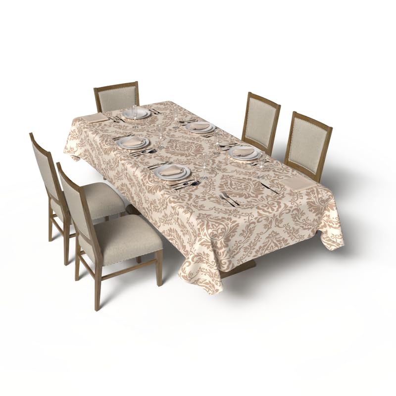 ART MOOD HOME - Sophia Tablecloth and Napkins Set - 6 Pieces - Satin Material - 140W x 140L CM Cream x Beige