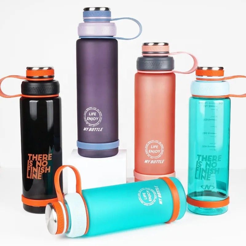 QSHOP®Water Bottle, Gym Bottle 800ml Leakproof Sports Water Bottles, BPA Free Water Bottles, Portable Water Bottle for Fitness, Camping, Outdoor Sports (Black)
