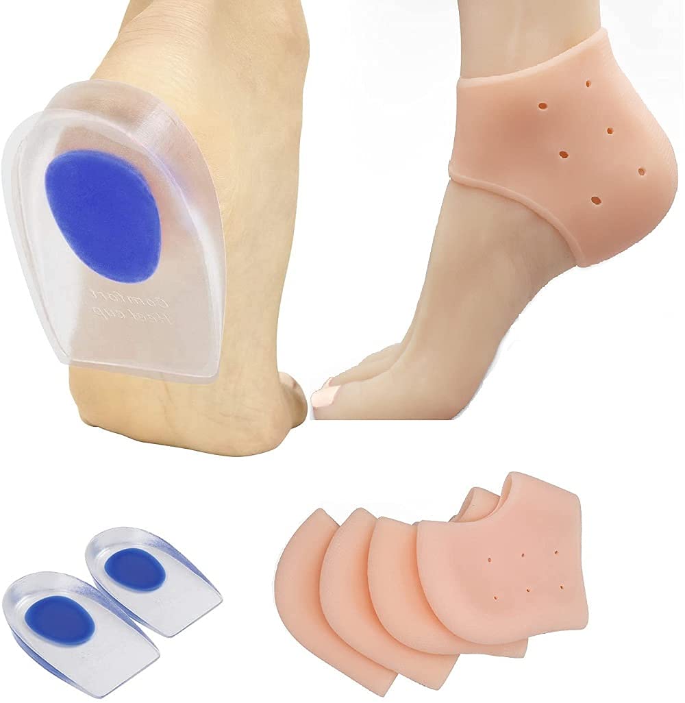 Dlala Silicone Gel Heel Pad Socks for Heel Swelling Pain Relief, Dry Hard Cracked Heels Repair Heel Spur Shoe Support Foot Care Ankle Support Cushion for Men and Women (Combo-1+1*Pair)