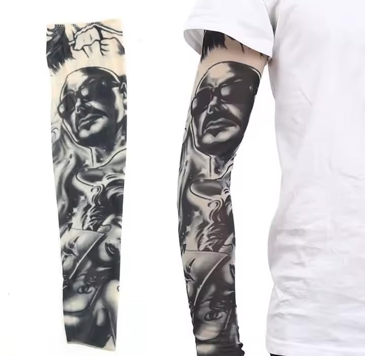 Fake Tattoo Arm Sleeve, Super Elastic, Unisex, for Riding, Running, Fishing, Outdoor Sports-MW One Piece