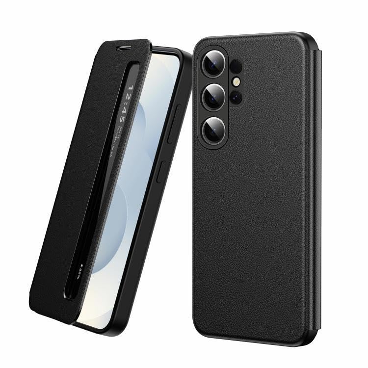 Fekra New Ultra Hybrid Smart View Wallet Case For samsung Calaxy S26 Ultra (2026) | Flip Leather Cover with NFC Display Activation via App | Magnetic | Card Holder | Stand Feature (Black)