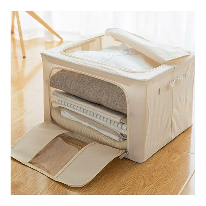 Storage Box for Clothes, Folded Storage Bag for Organizing Storage, Steel Frame Saree, Living Box, Storage Bag, 66L - Beige