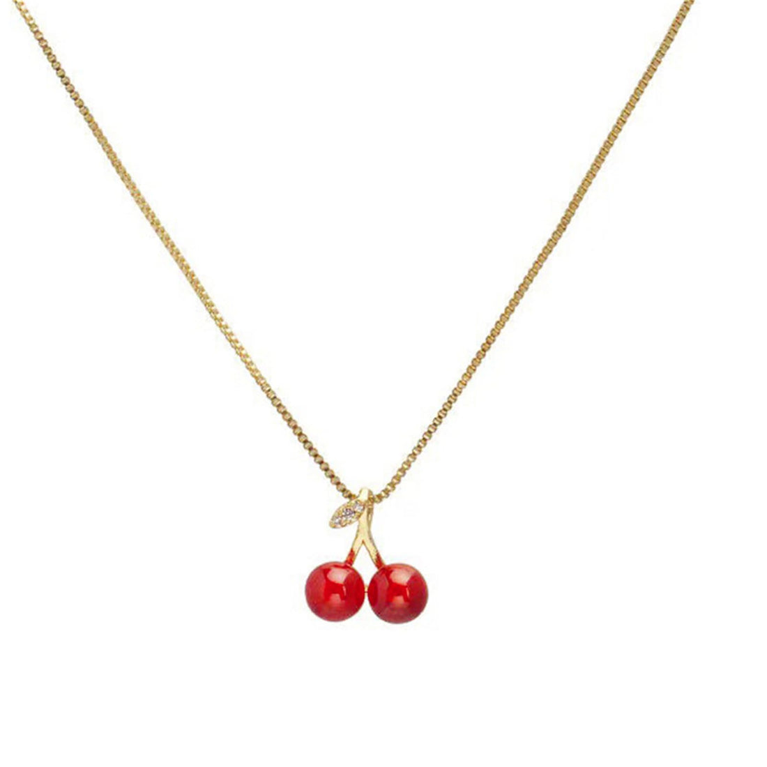 Red Cherry Fruit Crystal Necklace Earrings Personalized Sweet 3D Ruby Red Summer Tropical Fruits Chic Rhinestone Cubic Zirconia Gold Pendant Necklace for Women Boho Spring Fashion Jewelry Gifts