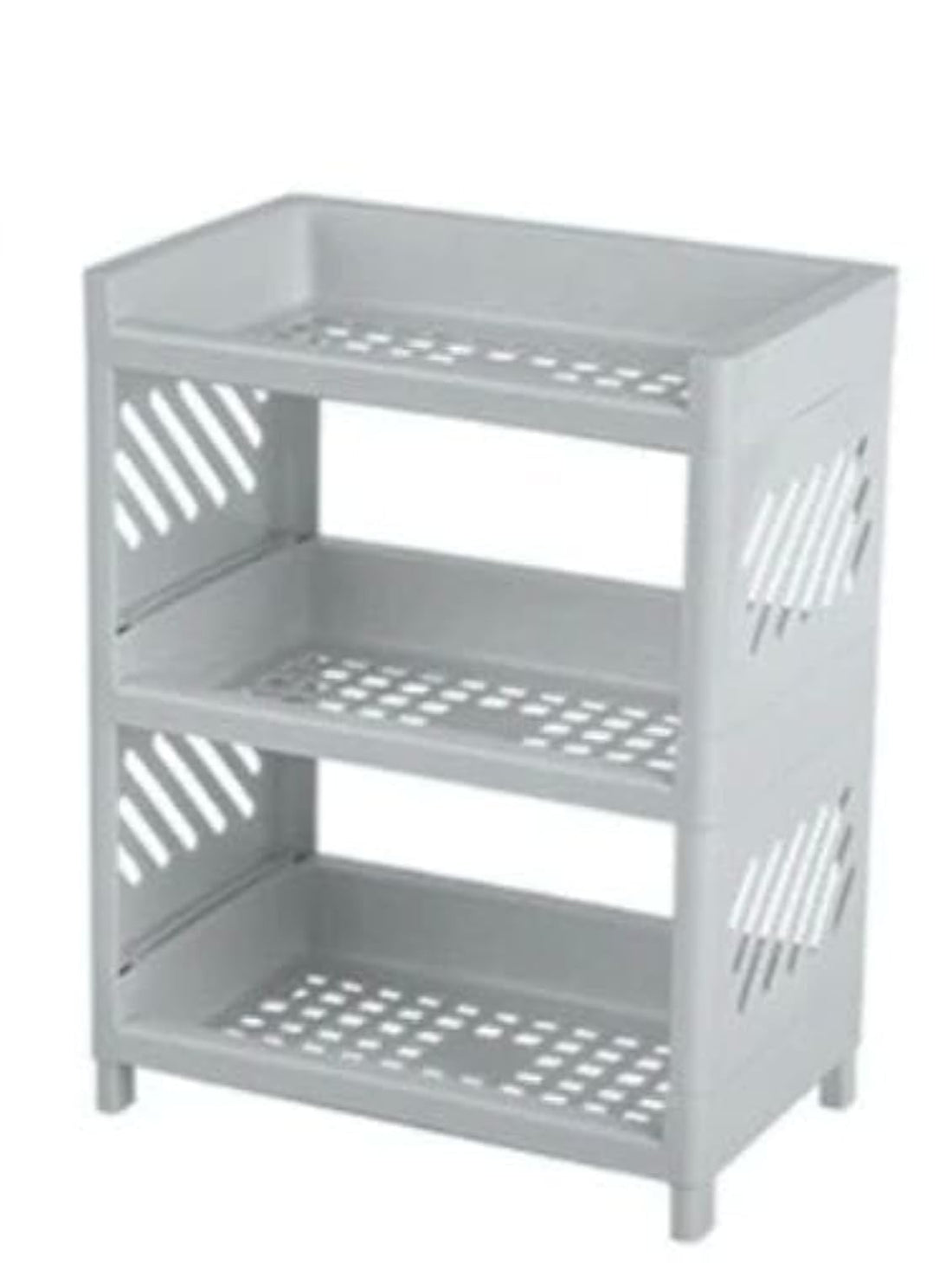 3 Tier Floating Wall Shelves, Plastic Hollow Cosmetic Desktop Shelf Grey