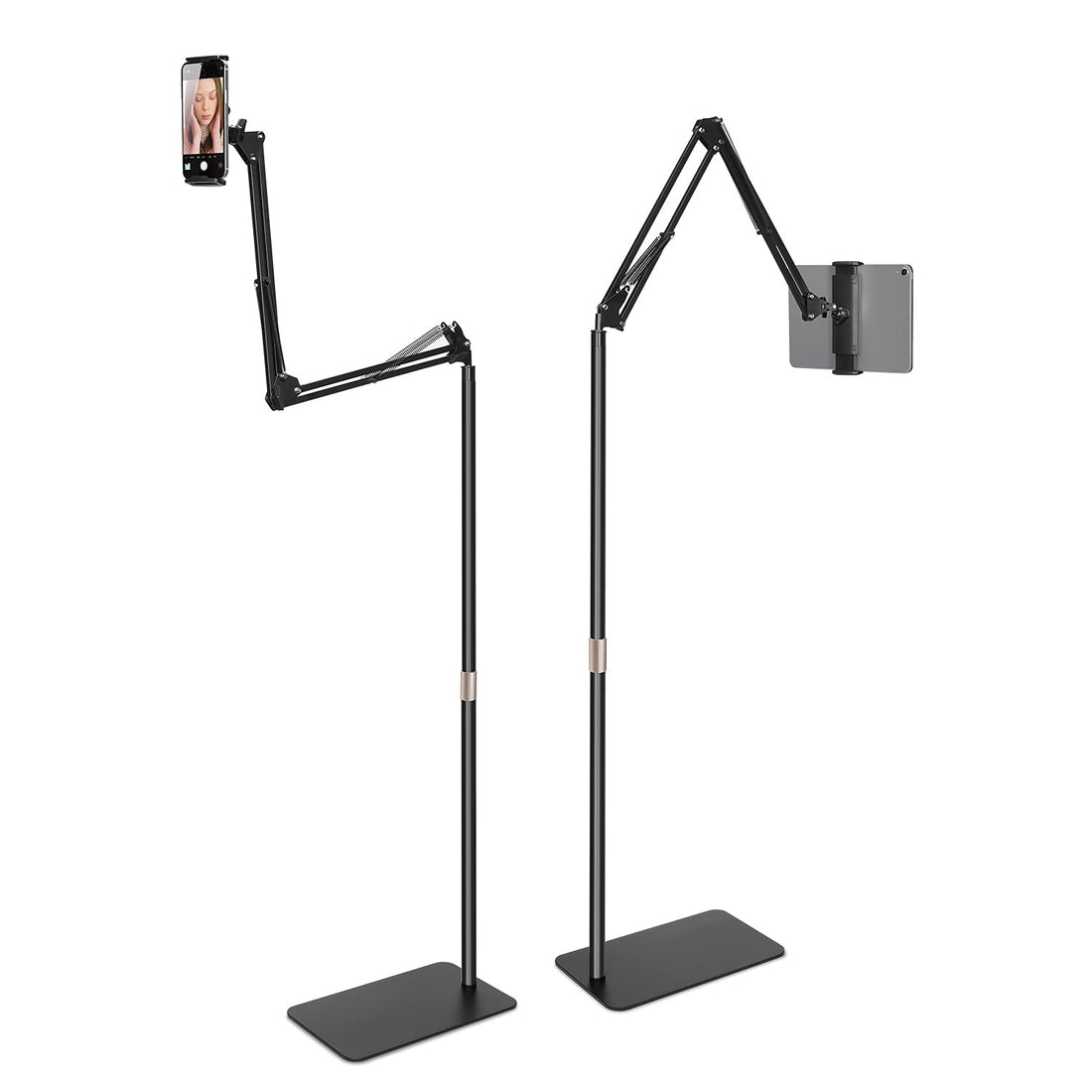 DUX DUCIS Rotating Metal Tablet Floor Stand Holder Adjustable, Angle Adjustable Flexible Arms, Universal Holder Compatible with iPad Pro Air Mini, Samsung Tab, Surface Pro, Phones, Kindle(Black)