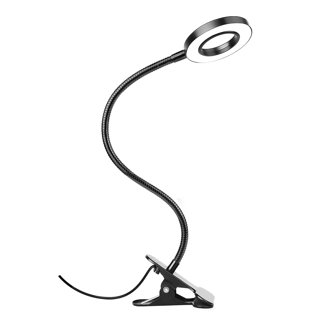 Woputne Clip Desk Lamp, 10 Dimmable Brightness, 3 Light Modes, Reading Light, Clamp Bedside Lamp for Study, Painting Board, Piano, Crafts, Work (Black)