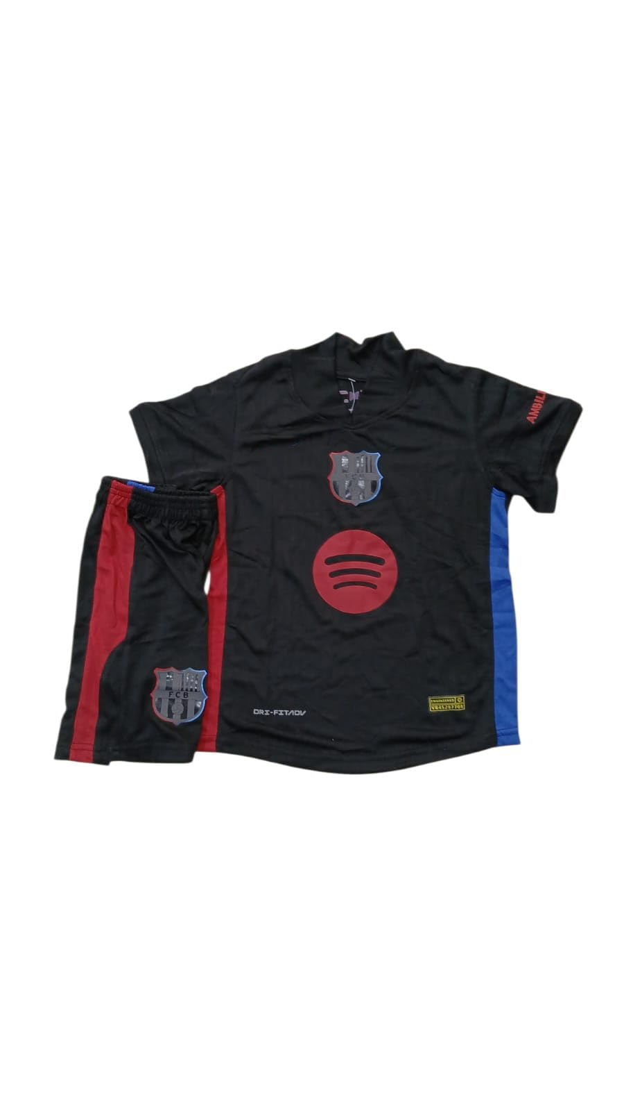 Barcelona Inspired Black Boys Soccer Jersey Set – T-Shirt + Shorts – DRY-FIT Sports Material – Comfortable for Training and Matches