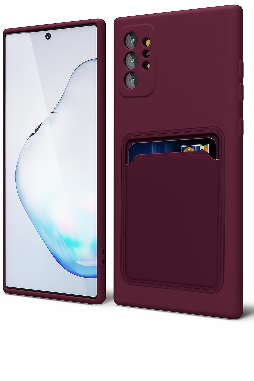 Soft Silicone Case Cover with Card Holder Compatible with Samsung Galaxy Note 10 Plus, Soft Fashion Design Wallet Case (Maroon Red)