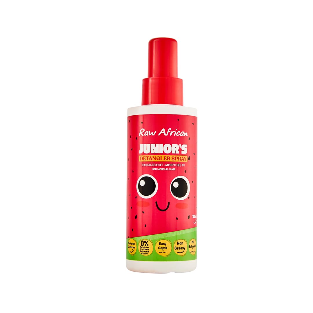 Raw African Junior's Detangler Spray, Watermelon Scented Hair Care, Non-Greasy Formula for Normal Hair, Easy Comb, Moisture-Enhancing