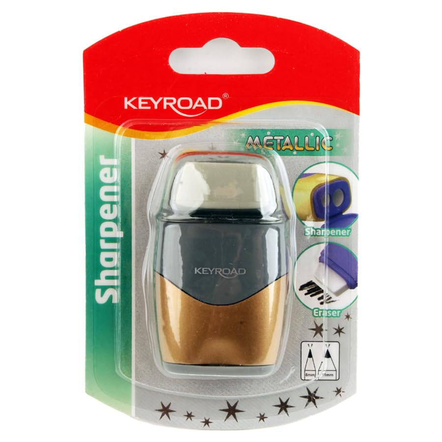 Keyroad Metallic Sharpener 2 Holes with Reservoir + Eraser Multi-color Model KR972934