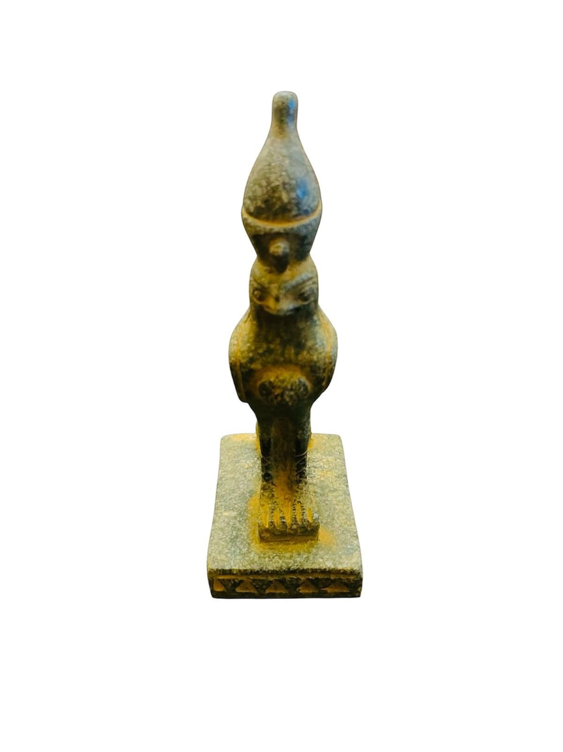 Ancient Egyptian Horus Falcon Statue – Handmade Resin Figurine – Bronze Finish with Double Crown – 14 cm Decorative Sculpture