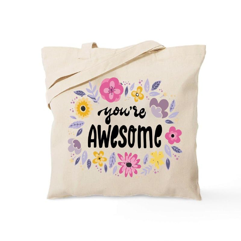 Tote Bag for women, 40x40 cm, off white with Gold Zipper, One sided printing, motivation design, You are awesome, We print your gift