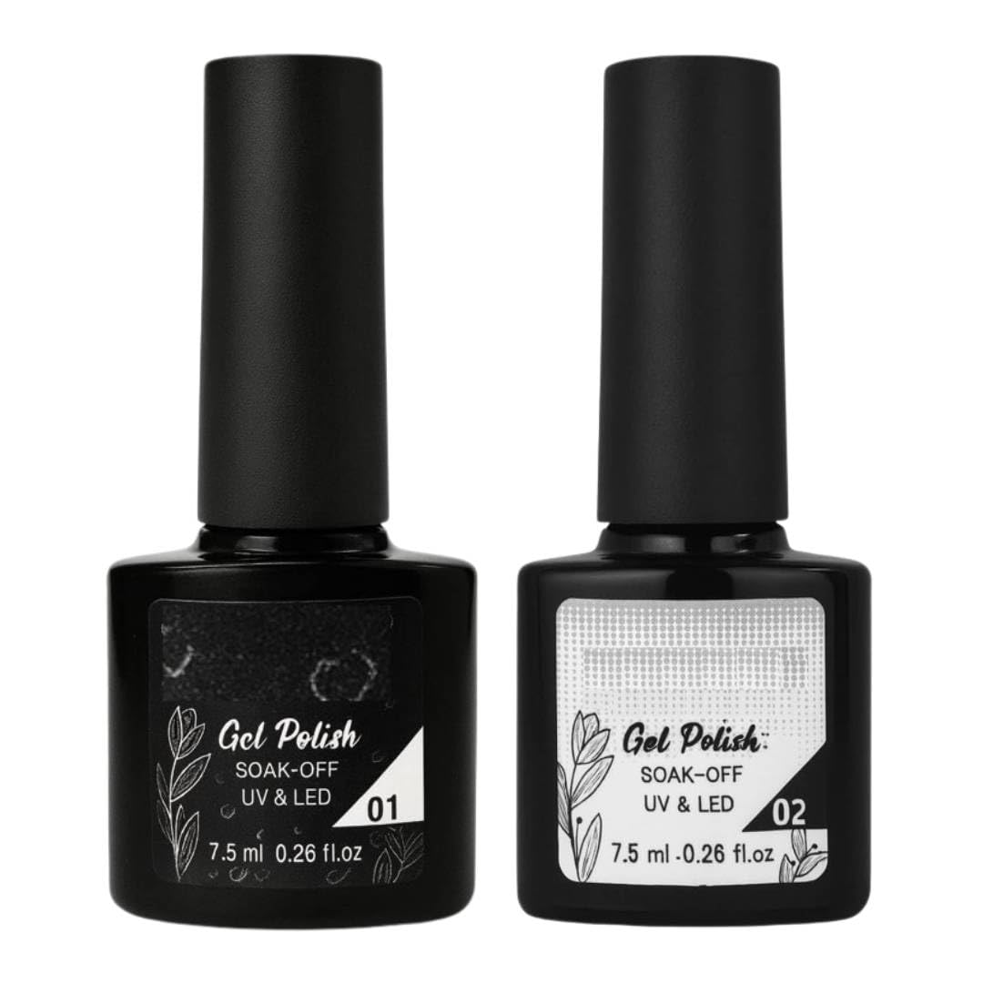 Black & White Gel Nail Polish Set 7.5ml Each – Classic Solid Black & Pure White Colors – Smooth Coverage, Glossy Finish, Soak Off UV/LED Gel for Nail Art, French Tips, Salon & DIY Manicures