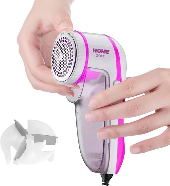 HOME GOLD Lint Remover For Clothes - Lint shaver, Honeycomb Grille, High Capacity, Portable & Easy to Use, Ergonomic Design with Visual Hairball Box, HG-088 (Pink & White)