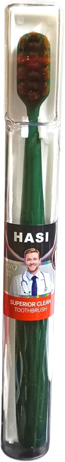 Hassie PRO WHITE Toothbrush - Dense Bristles for Whitening & Deep Cleaning - Hygienic Protective Cover