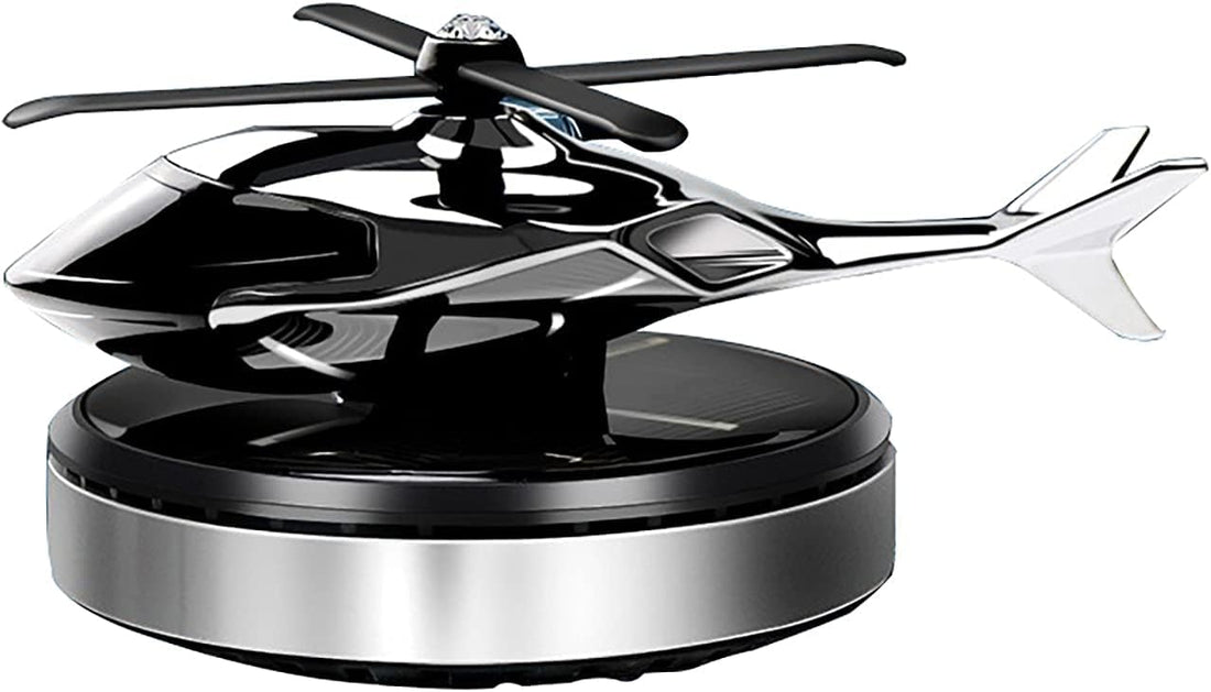Car Air Freshener, Helicopter Solar Energy Rotating Aromatherapy Aviation Alloy Diffuser, Interior Decoration for Car & Home (Silver)