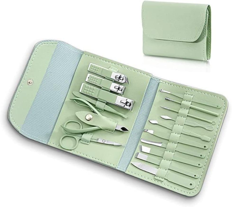 Complete 16 Stainless Steel Manicure Pedicure Kit Manicure Pedicure Kit with Leather Case for Home Travel Easy Professional Results