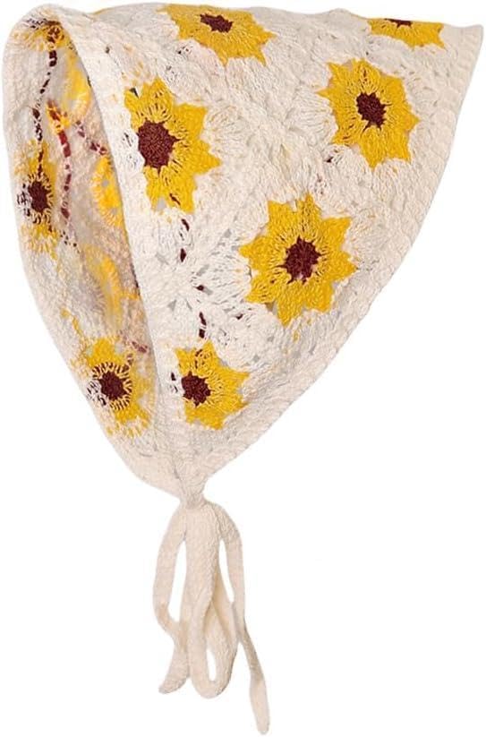 Crochet Bandana - Women's Knitted Headband Triangle Headscarf Boho Hair Accessories Handmade Floral Headwrap for Girls (Option 14)
