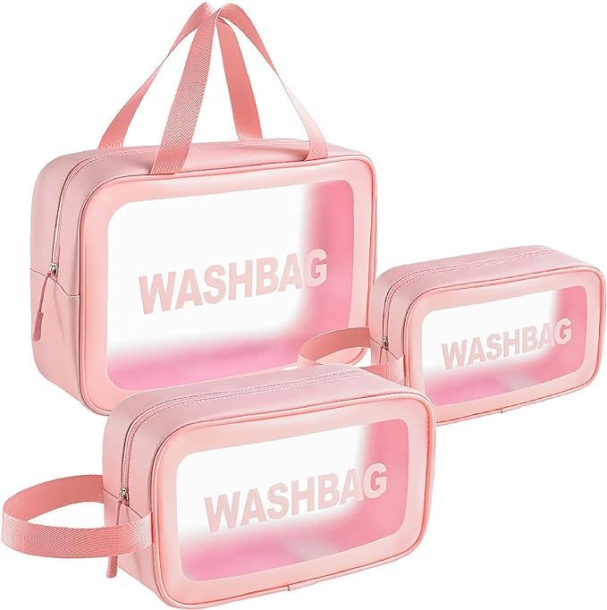 3 Pieces Clear Cosmetic Bag Travel Makeup Bag for Women Girls (Pink)