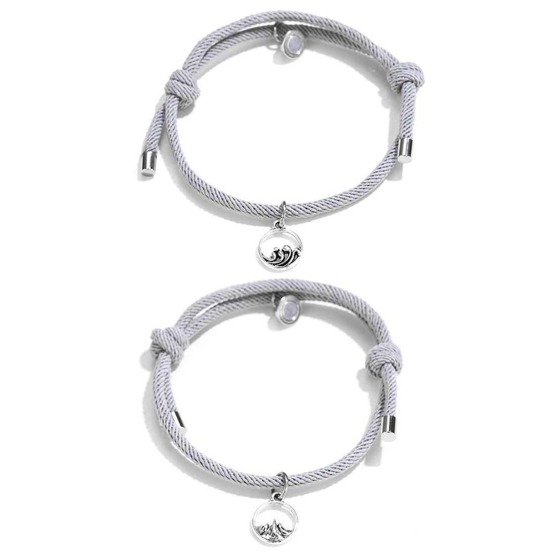2pcs/Set Rope Braided Couple Bracelets Romantic Vows of Eternal Love Charm Pendants with Magnetic Bells Jewelry Set for Women Men, 1 set, 金属,