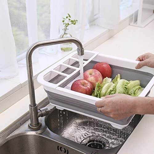 Generic Silicone Dish Rack, Foldable Drainer for Plates, Cutlery and Utensils, Space-Saving Kitchen Sink Organiser, .ash