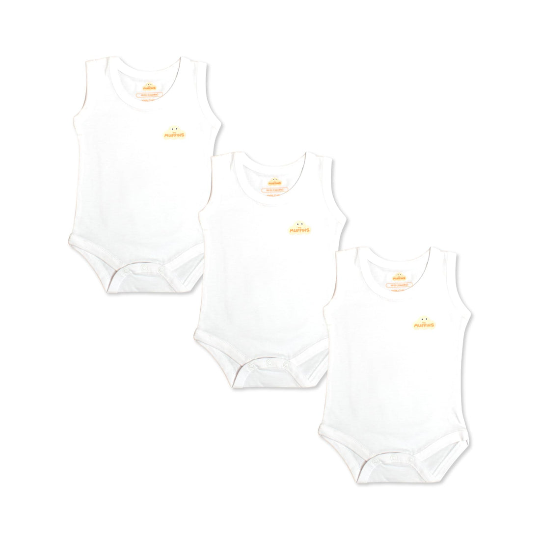 The Muffins Baby Sleeveless Bodysuit – 100% Egyptian Cotton | White Bodysuit with Logo | Soft, Breathable, Anti-Allergenic | Easy Snap Closure | Made in Egypt