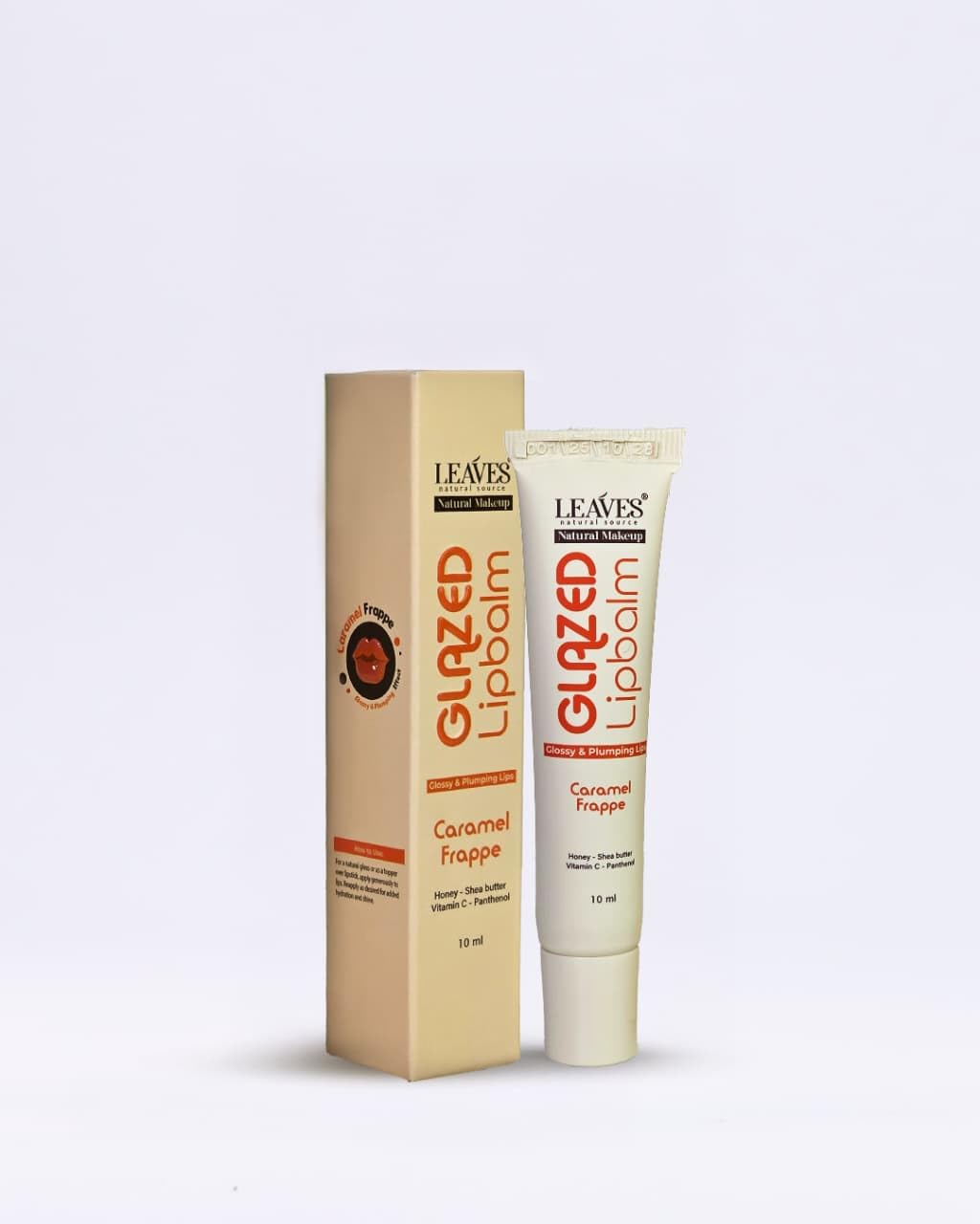 Leaves Glazed Lip Balm, Caramel Frappe, Glossy & Plumping Lips, Natural Makeup, 10 ml