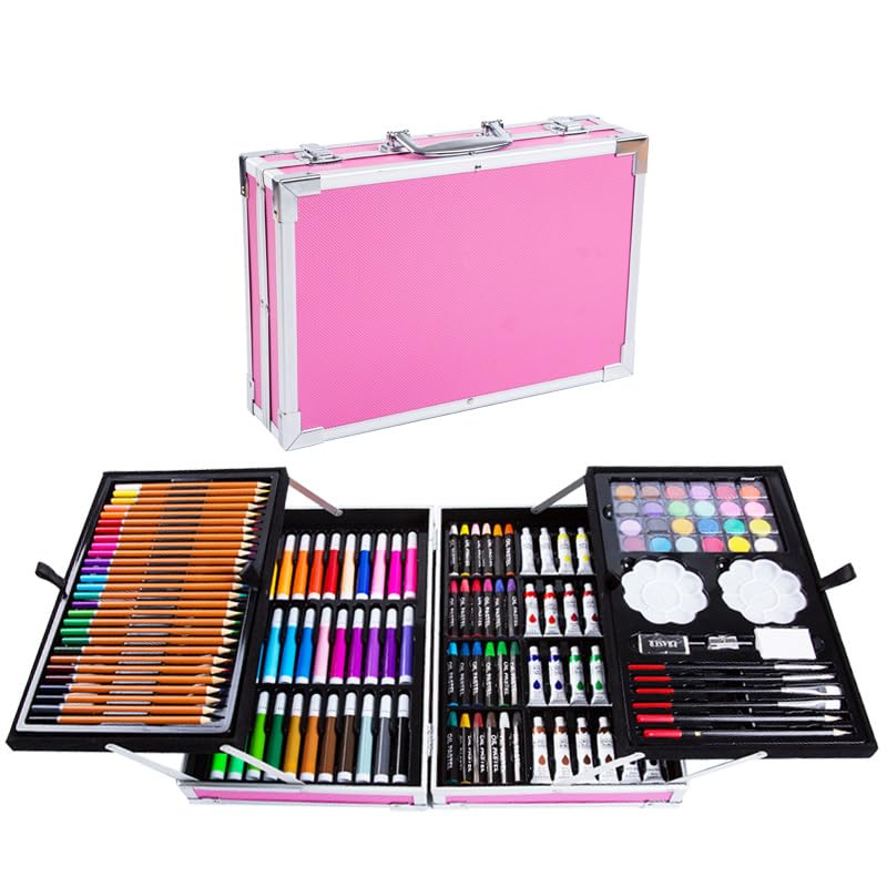 Eynshoo Professional Art Set, 145 Pieces Drawing Kit, with Professional Aluminum Folding Art Kit, Ideal Gift for Kids, School Art Supplies, Students, Beginners and Artists
