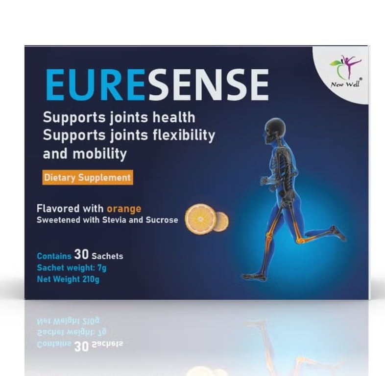 New Well Euresense dietary supplement | Supports joints health flexibility and Mobility | 30 sachets Orange flavor
