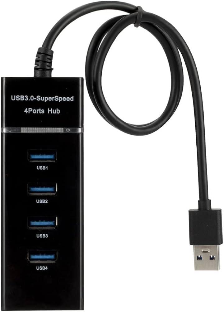 USB 3.0 Hub Adapter 4 Port - Ultra Slim Data Hub with Cable and LED Indicator Compatible with MacBook/Mac Mini/iPad/PC/PS4/PS5, Flash Drive, Portable HDD