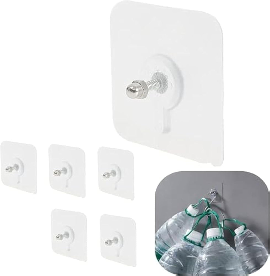 Adhesive Nails Wall Hooks- 5 Pieces- Wall Hooks for Hanging, Adhesive Hooks Heavy Duty, Wall Hange Without Nails for Wall Mount Shelf, Waterproof Rustproof for Kitchen, Bathroom, Home, Office
