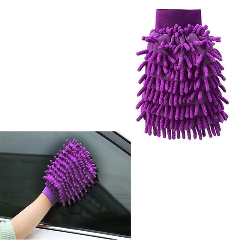 KaberTrade Car Wash Mitt High Density Mesh Wool Dust Cleaner Car Wash Cleaning Gloves Cleaning Brush Home Office (1 Piece Purple)