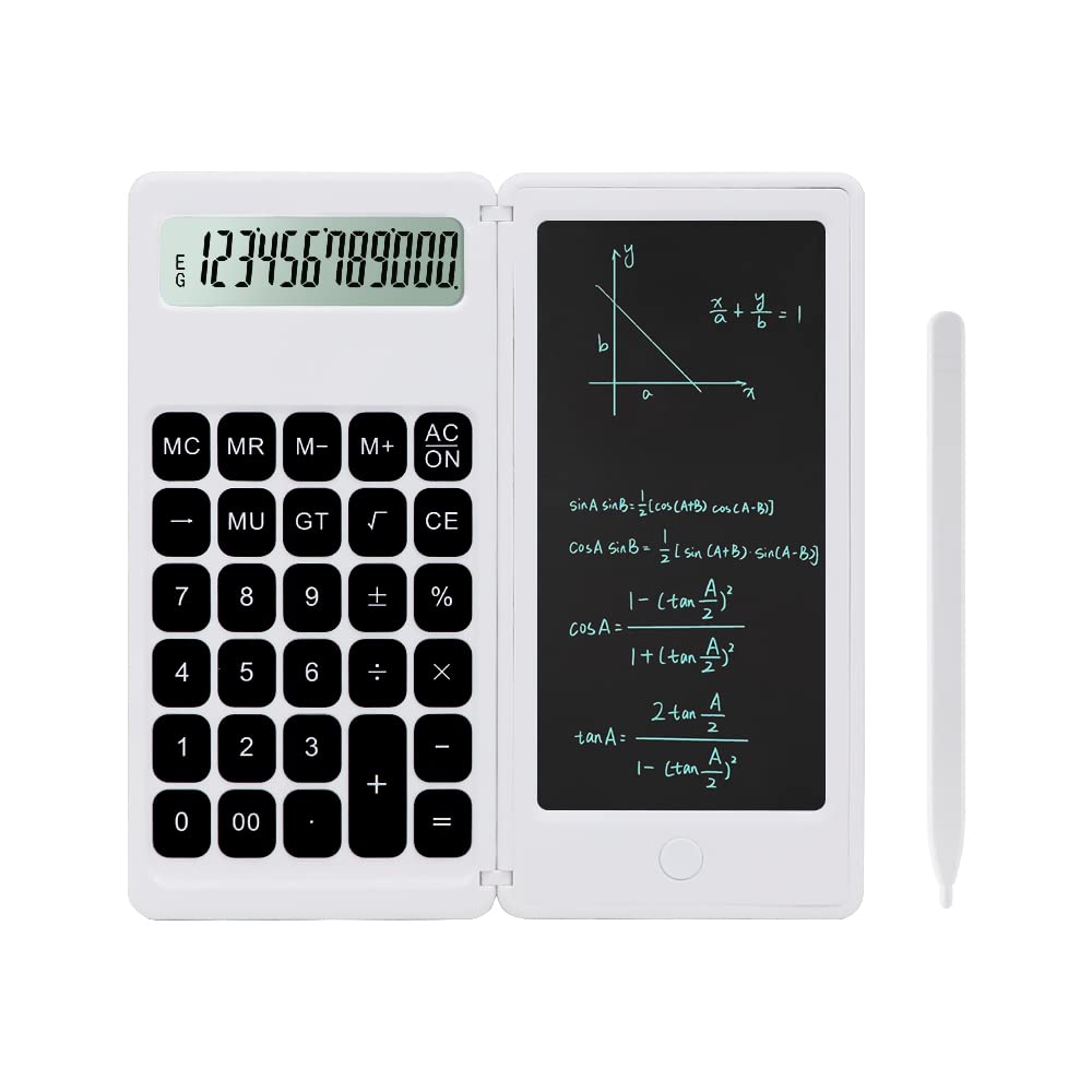 Desktop Small Calculator with Writing Notepad, Basic 4-Function Math Large Button Calculator, School Supplies for Kids, Middle/High School Students (White)