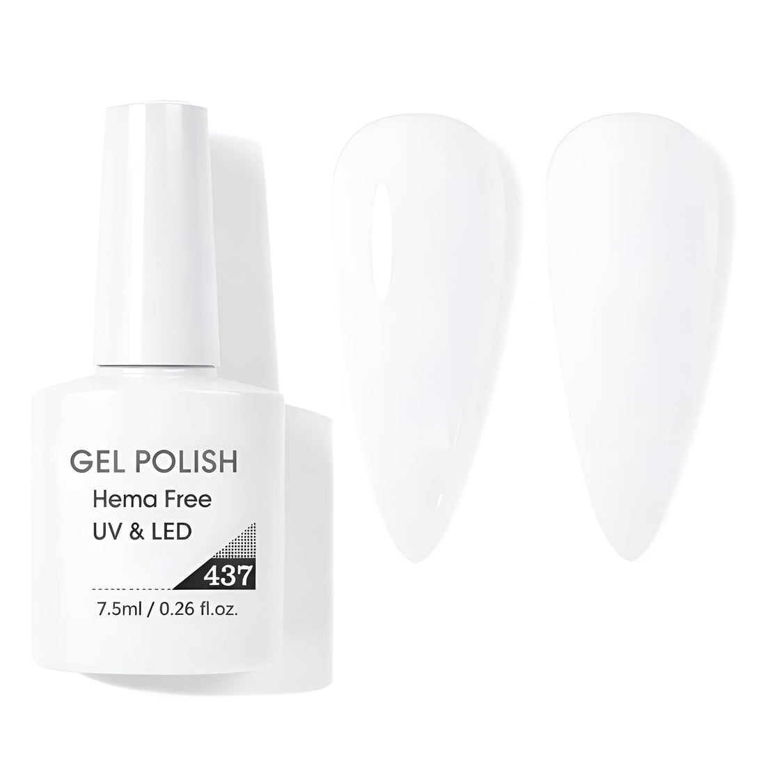 White Gel Nail Polish Soak Off UV LED, Pure Solid White Color, Smooth High Coverage Formula, Long Wearing Manicure Gel, Easy Application for Nail Art & Salon Use, 7.5ml (Shade 437)