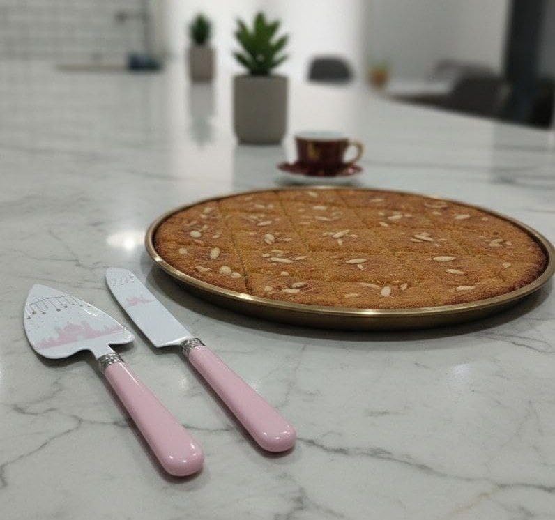 Generic Cake Server and Knife Set with Pink Handles, 2-Piece Stainless Steel Dessert Serving Utensils, .db
