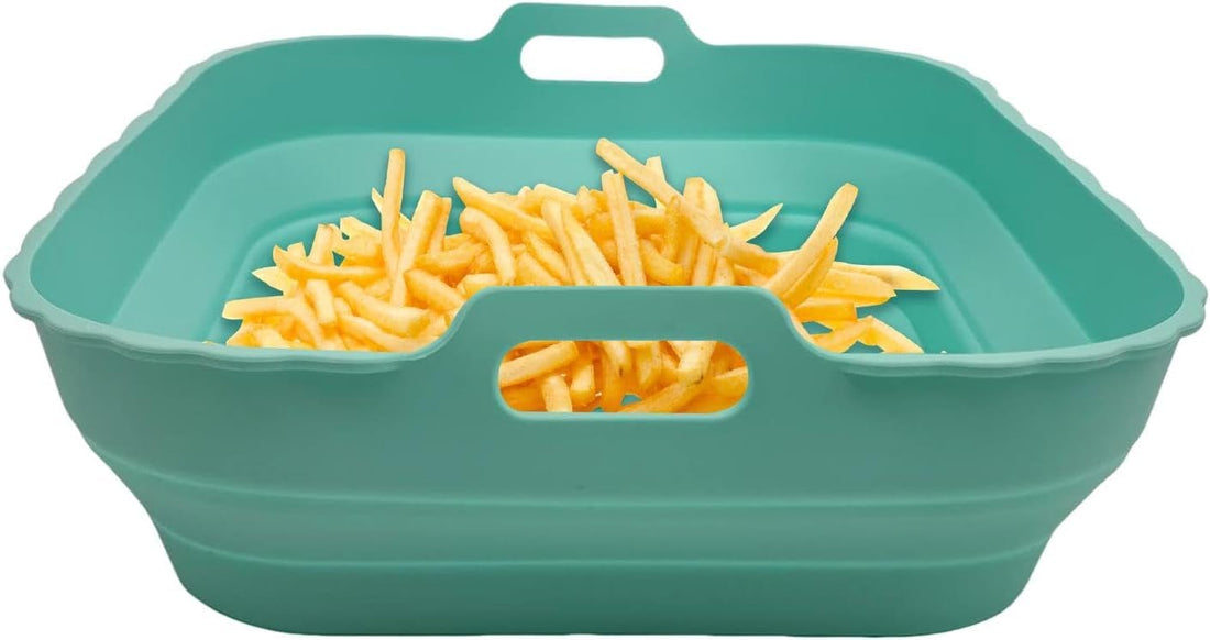 Square Silicone Air Fryer Pan 24cm Jumbo, Foldable Heavy-Duty Reusable Liner for Air Fryer & Oven, Non-Stick Baking Mold for Cake & Cooking, Easy Clean Oil-Resistant Tray (One pack)
