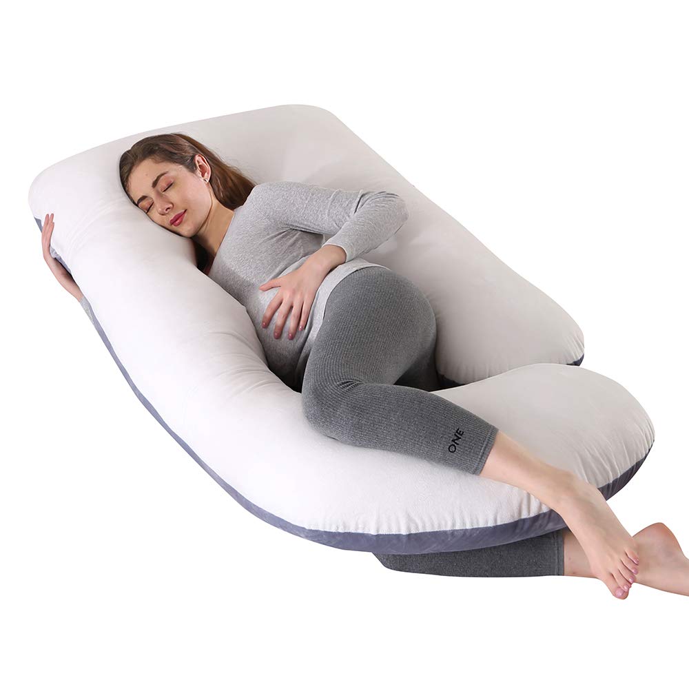 Moro Moro 3 Women's J Shaped Full Body Maternity Pillow With Removable Washable Velvet Cover (Grey/White, 57In)