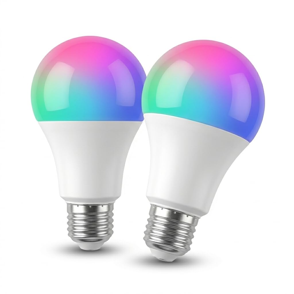 Meridian Smart LED Bulb (Pack of 2) - RGBCW Lighting, 9W, E27 Base, Compatible with Alexa and Google Home, WiFi & Bluetooth App Control, Music Sync & Schedule