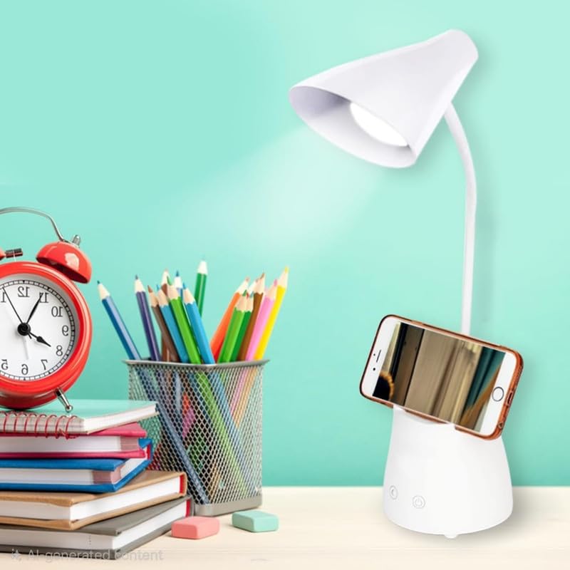 LED Study Table Lamp, Foldable Touch-Control Light with Adjustable Brightness, USB-Powered Eye-Caring Desk Light for Students, Reading, Bedside or Office Use, White